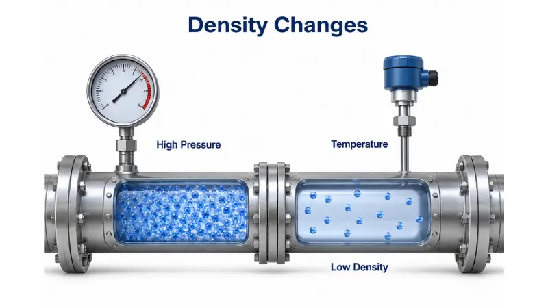 Gas density changes with temperature and pressure in industrial flow measurement Gas density changes with temperature and pressure in industrial flow measurement
